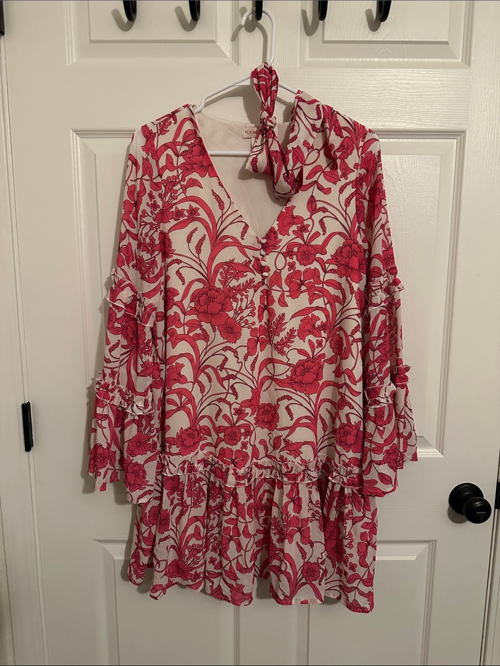 Flying Tomato Pink Floral V-Neck Ruffle Midi Dress